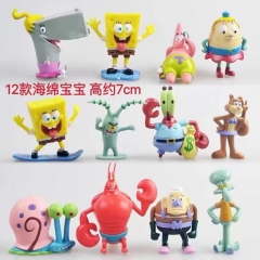 12PCS/SET 7CM SpongeBob SquarePants Anime PVC Figures