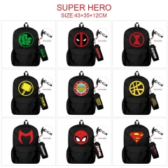 3 Colors 43 Styles Superhero Canvas Anime Backpack Bag+Pencil Bag Set