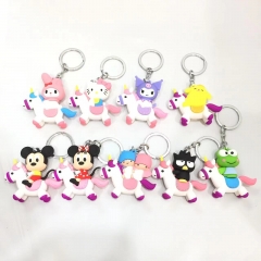 9 Styles My Melody Hellokitty Mickey Mouse with Rainbow Horse Cartoon PVC Anime Keychain