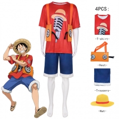 One Piece Red Luffy Cartoon Cosplay Anime Costume Set