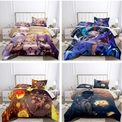 30 Styles 12 Sizes Genshin Impact Cartoon Pattern Quilt+Pillowcase (Set)