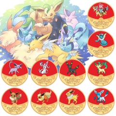 10 Styles Pokemon Eevee Anime Souvenir Coin Souvenir Badge Cartoon Stainless Steel Decoration Badge