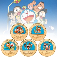 5 Styles Doraemon Anime Souvenir Coin Souvenir Badge Cartoon Stainless Steel Decoration Badge