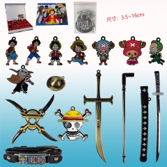 14PCS/SET One Piece Cosplay Cartoon Anime Alloy Keychain Pendant Weapon Bracelet Set