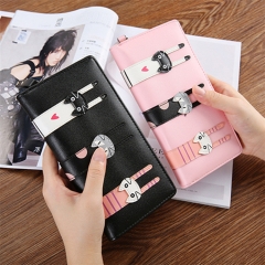 5 Colors 2 Sizes Cute Cat Anime Wallet Pu Casual Card Holder Zipper Coin Purse