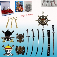 11PCS/SET One Piece Cartoon Decorative Anime Weapon Keychain+Ring Set