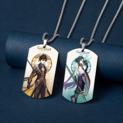 26 Styles Genshin Impact Cartoon Stainless Steel Dog Tag Anime Necklace