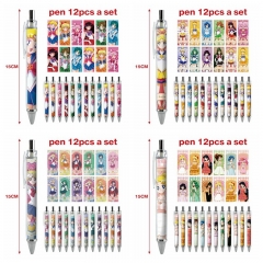 12PCS/SET 4 Styles Pretty Soldier Sailor Moon Cartoon Pattern Anime Ballpoint Pen