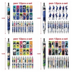 12PCS/SET 4 Styles Blue Lock Cartoon Pattern Anime Ballpoint Pen