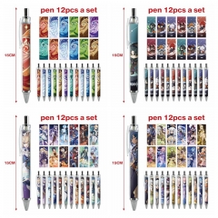 12PCS/SET 6 Styles Genshin Impact Cartoon Pattern Anime Ballpoint Pen