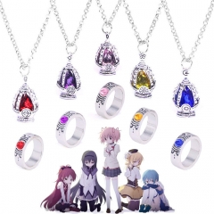 5 Styles Puella Magi Madoka Magica Cosplay Alloy Cartoon Anime Ring+Necklace Set
