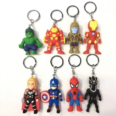 8 Styles Marvel Iron Man Spider Man Anime PVC Figure Keychain