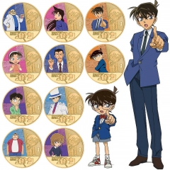 10 Styles Detective Conan Anime Souvenir Coin Souvenir Badge Cartoon Stainless Steel Decoration Badge