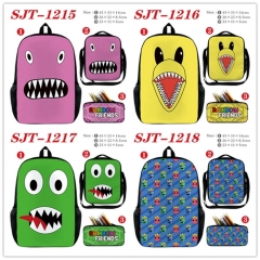 4 Styles 3PCS/SET Rainbow Friends Cartoon Canvas Anime Lunch Bag+Pencil Box+Backpack Bag Set