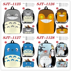 7 Styles 3PCS/SET My Neighbor Totoro Cartoon Canvas Anime Lunch Bag+Pencil Box+Backpack Bag Set