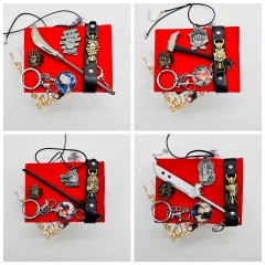 4 Styles Jujutsu Kaisen Cartoon Pendant Decoration Anime Keychain+Necklace+Ring Set