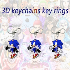 2 Styles Sonic the Hedgehog Cartoon Pattern 3D Motion Anime Keychain