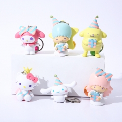 6PCS/SET 6CM Sanrio Pom Melody Kuromi Cinnamoroll Cartoon PVC Anime Figure Keychain