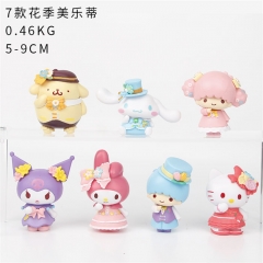 7PCS/SET Kuromi Melody Pom Cinnamoroll Anime PVC Figure Toy Doll