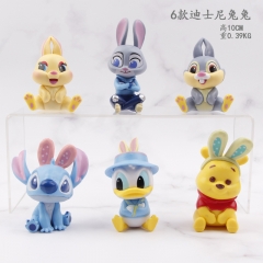 6PCS/SET 10CM Disney Thumper/ Judith Laverne Hopps /Stitch/ Donald Duck Cute PVC Doll Anime Figure Toy