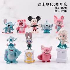9PCS/SET 7-10CM Disney 100th Anniversary Lotso Mickey Mouse Stitch Cartoon Anime PVC Figure Toy Doll