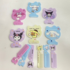 24PCS/SET Sanrio Hello Kitty Kuromi Cinnamoroll My Melody Plastic Anime Mirror with Comb