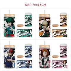 450ml 7 Styles My Hero Academia Anime Glass Cup with Straw