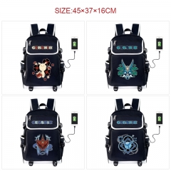 11 Styles Genshin Impact Cartoon Anime Canvas Backpack Bag With Data Line Connector